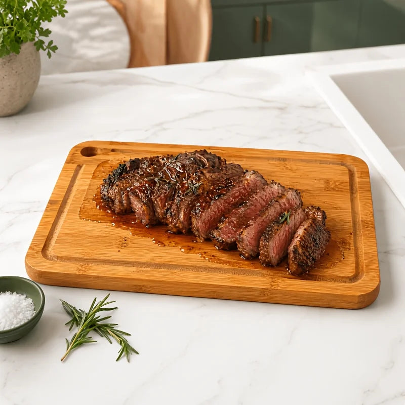 Bamboo Cutting Board With Juice Slot And Non Slip Pads