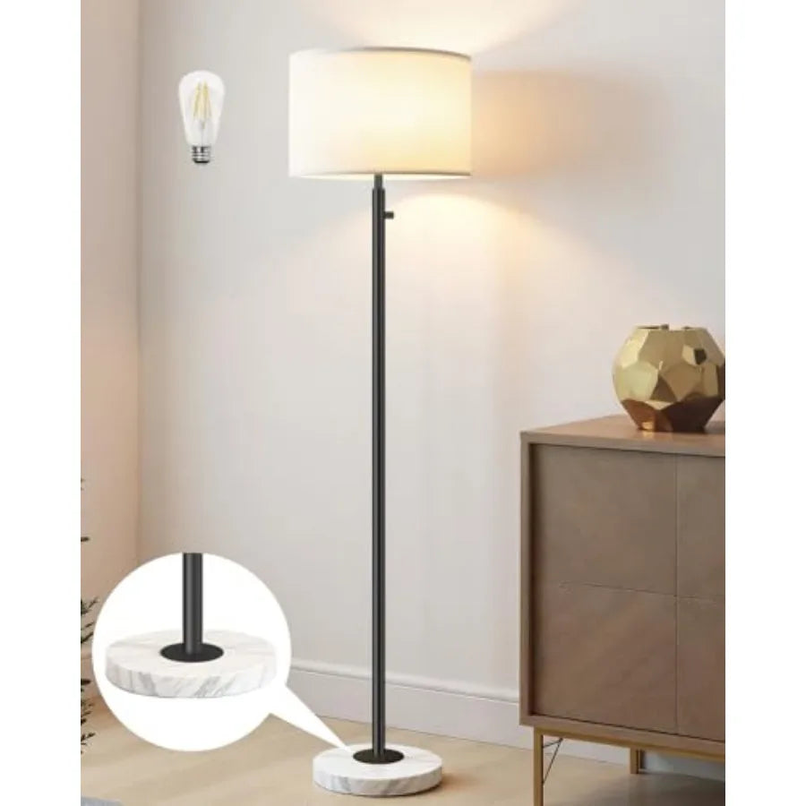 Contemporary Standing Lamp With Linen Shade And Marble Base Design