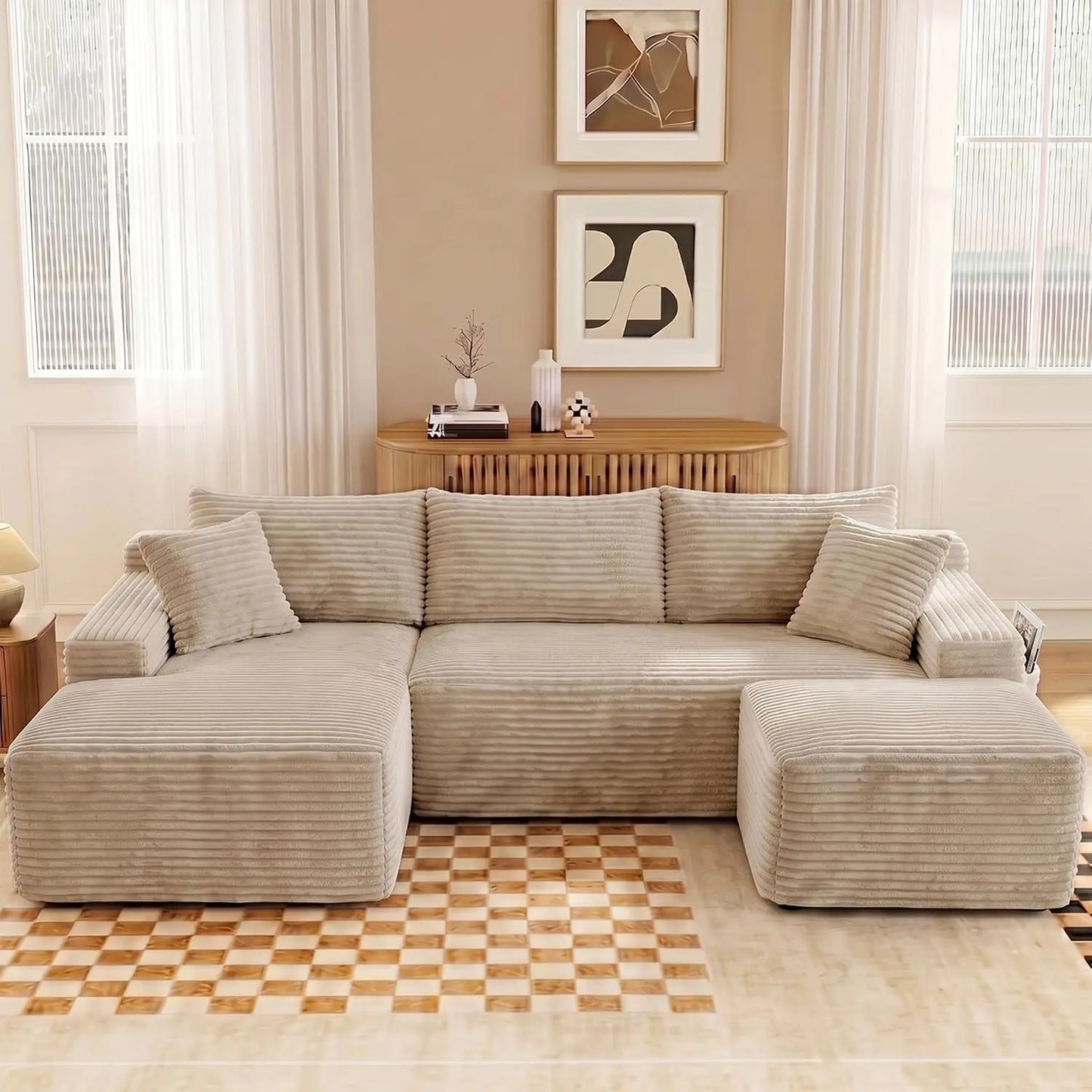 Modular U Shaped Sectional Cloud Couch With Ottoman And Sleeper