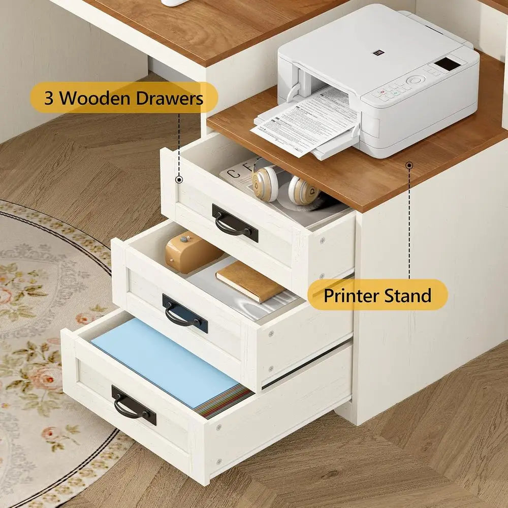 Computer Desk With Power Outlets Storage Cabinet Printer Stand