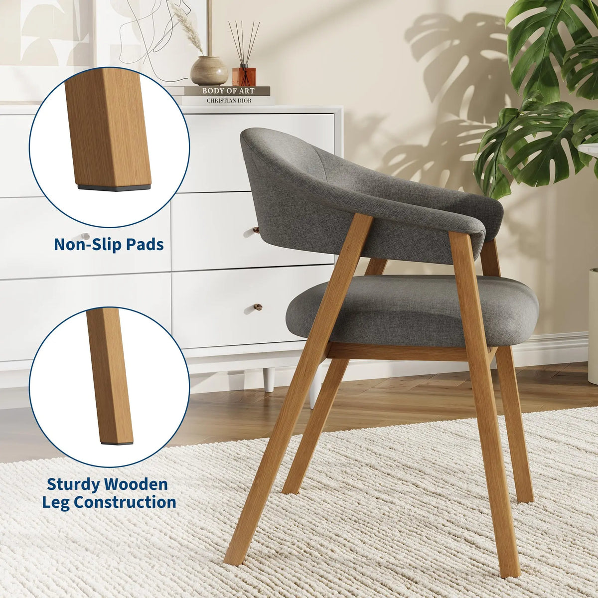 HiMISS Modern Barrel Dining Chairs With Arms Linen Upholstered