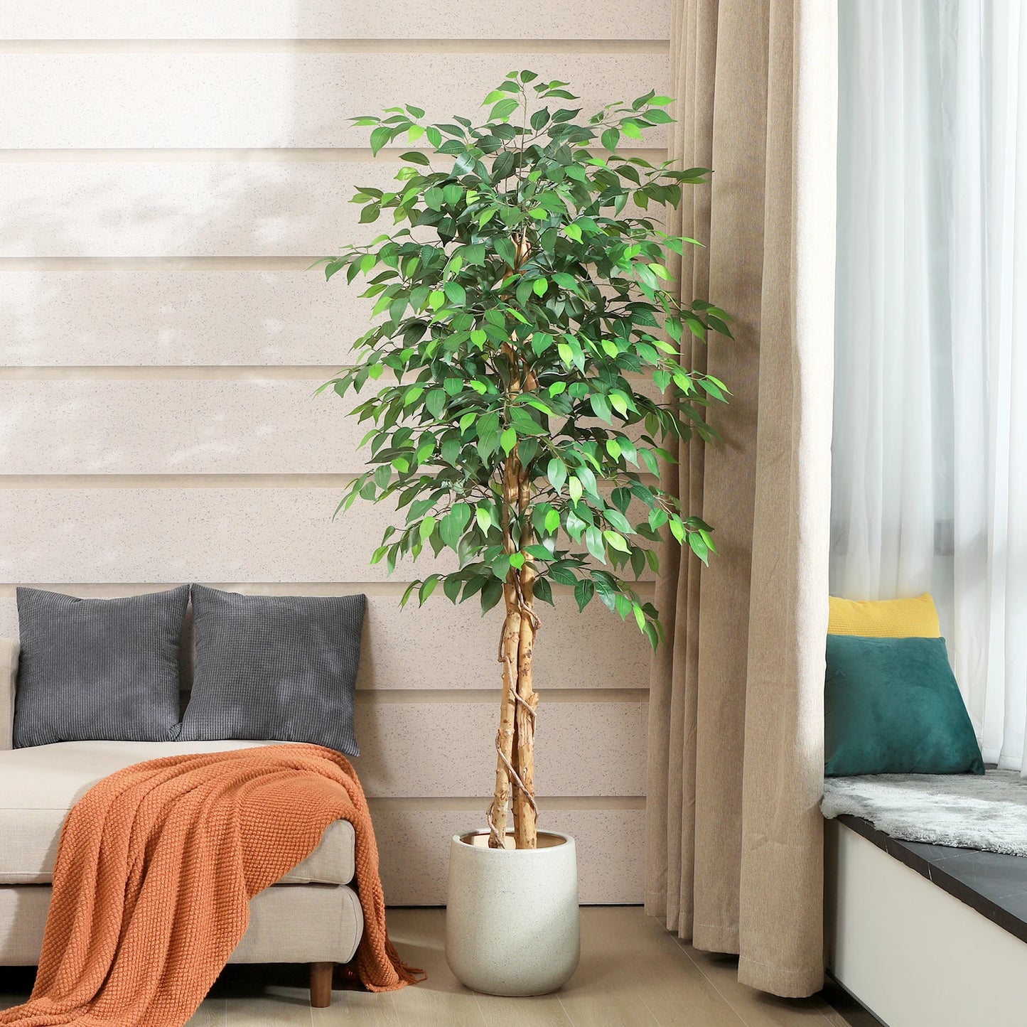 KAZEILA Artificial Ficus Tree With Natural Curved Trunk