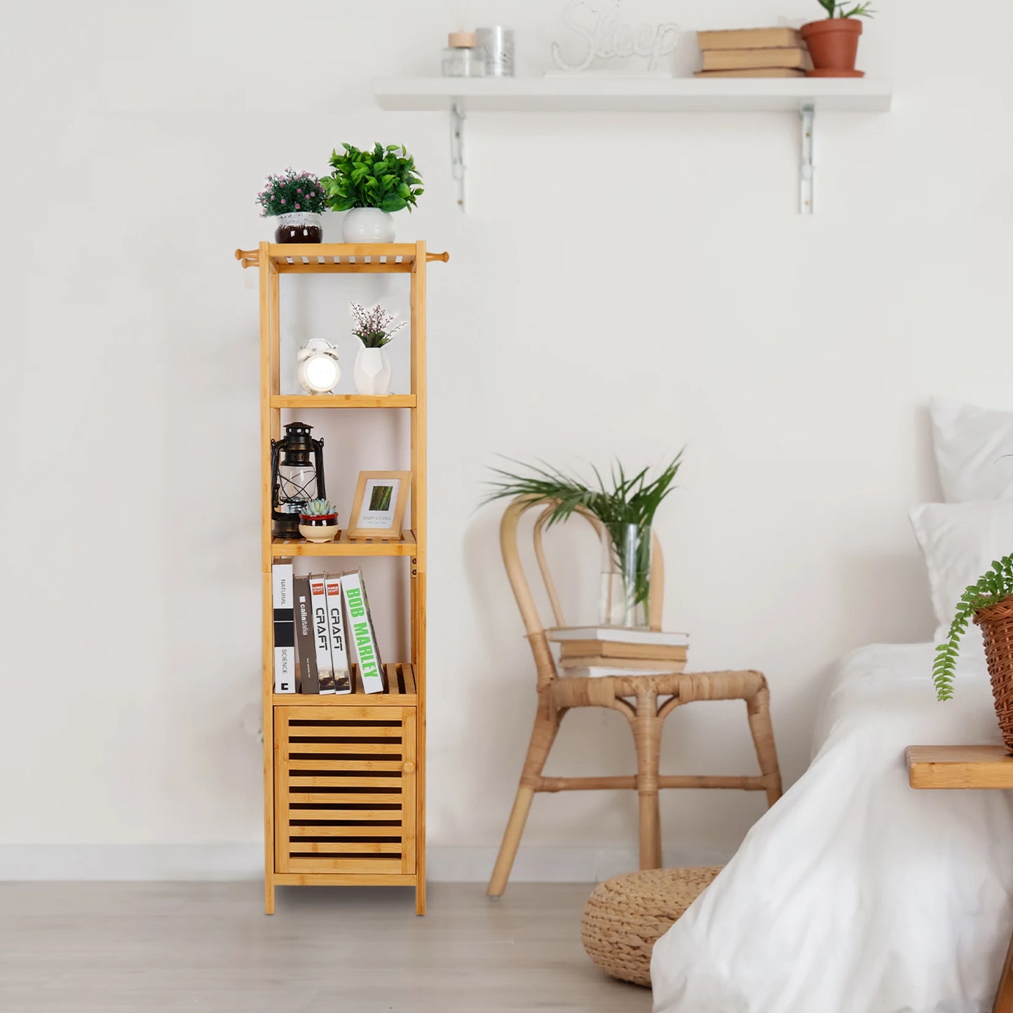 Bamboo Freestanding Bathroom Cabinet Storage Slim Floor Corner Rack