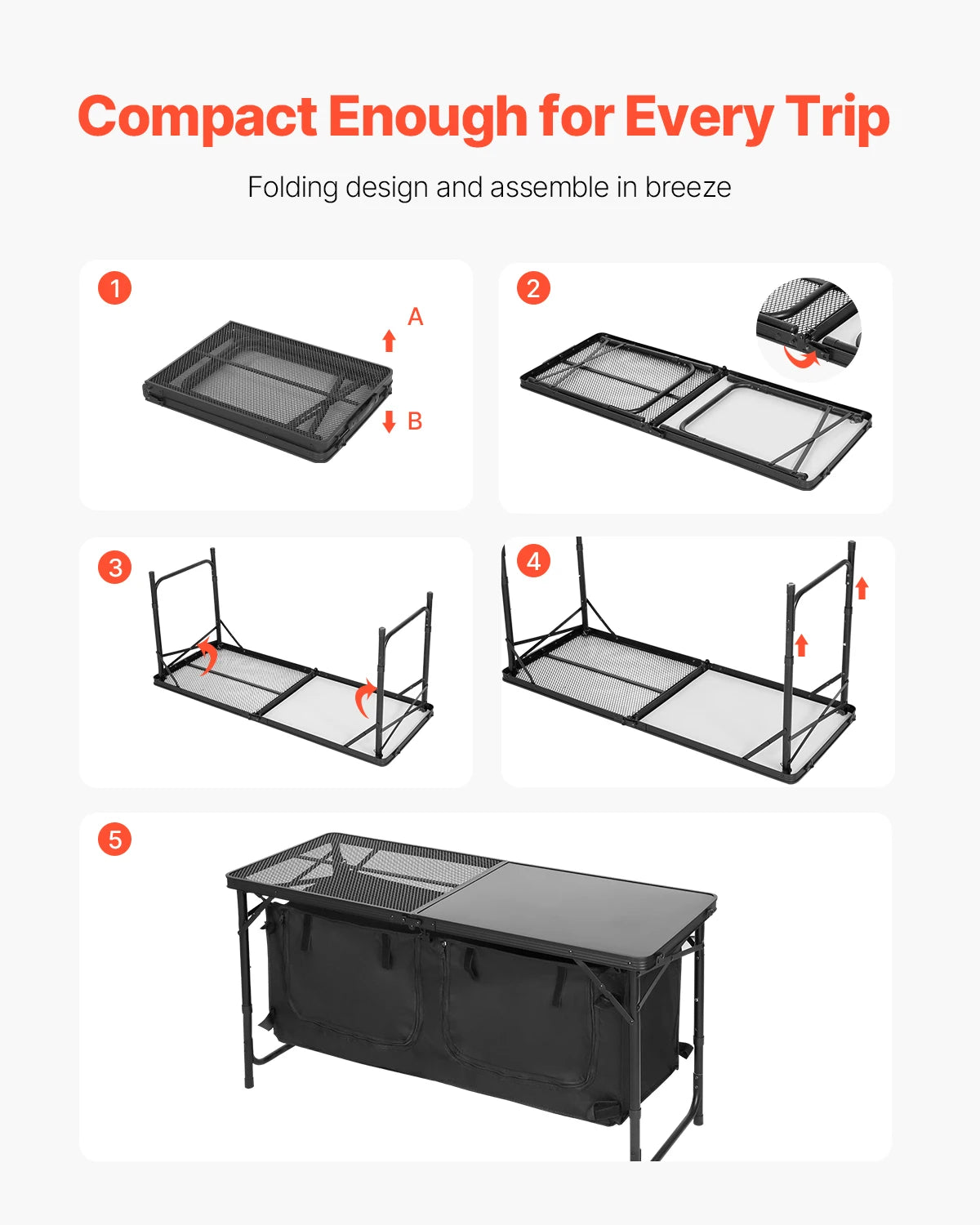 SucceBuy Camping Kitchen Table Aluminum Lightweight Portable Cook Station