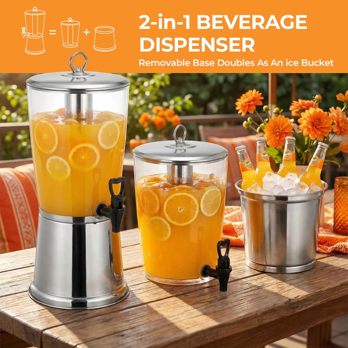 Beverage Dispenser With Stand Stainless Steel Ice Core Clear Acrylic