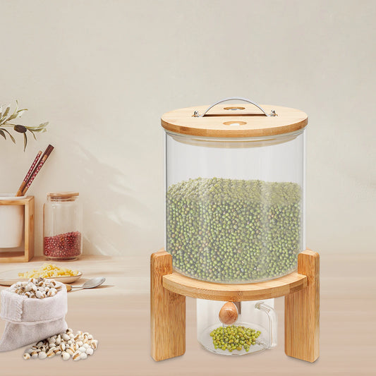 Airtight Glass Food Storage Dispenser With Bamboo Lid Cup Stand