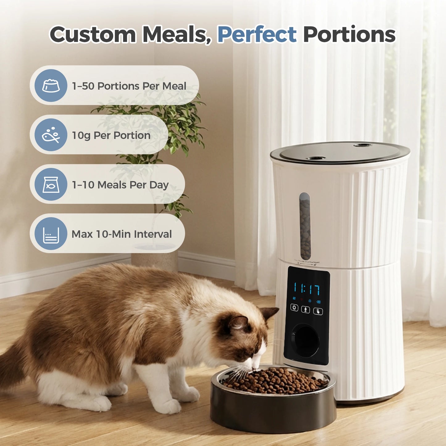 JHK WiFi Timed Cat Feeder With App Control Indoor Programmable