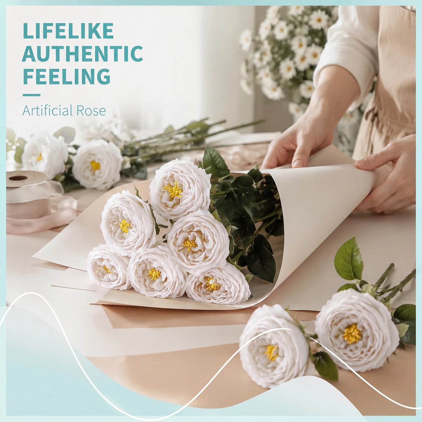 HiMISS Lifelike Real Touch Austin Roses And Peonies Flower Stems