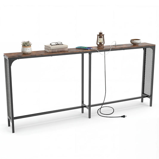 HOMASIS Console Table With Reversible Power Outlet for Hallway Foyer Living Room