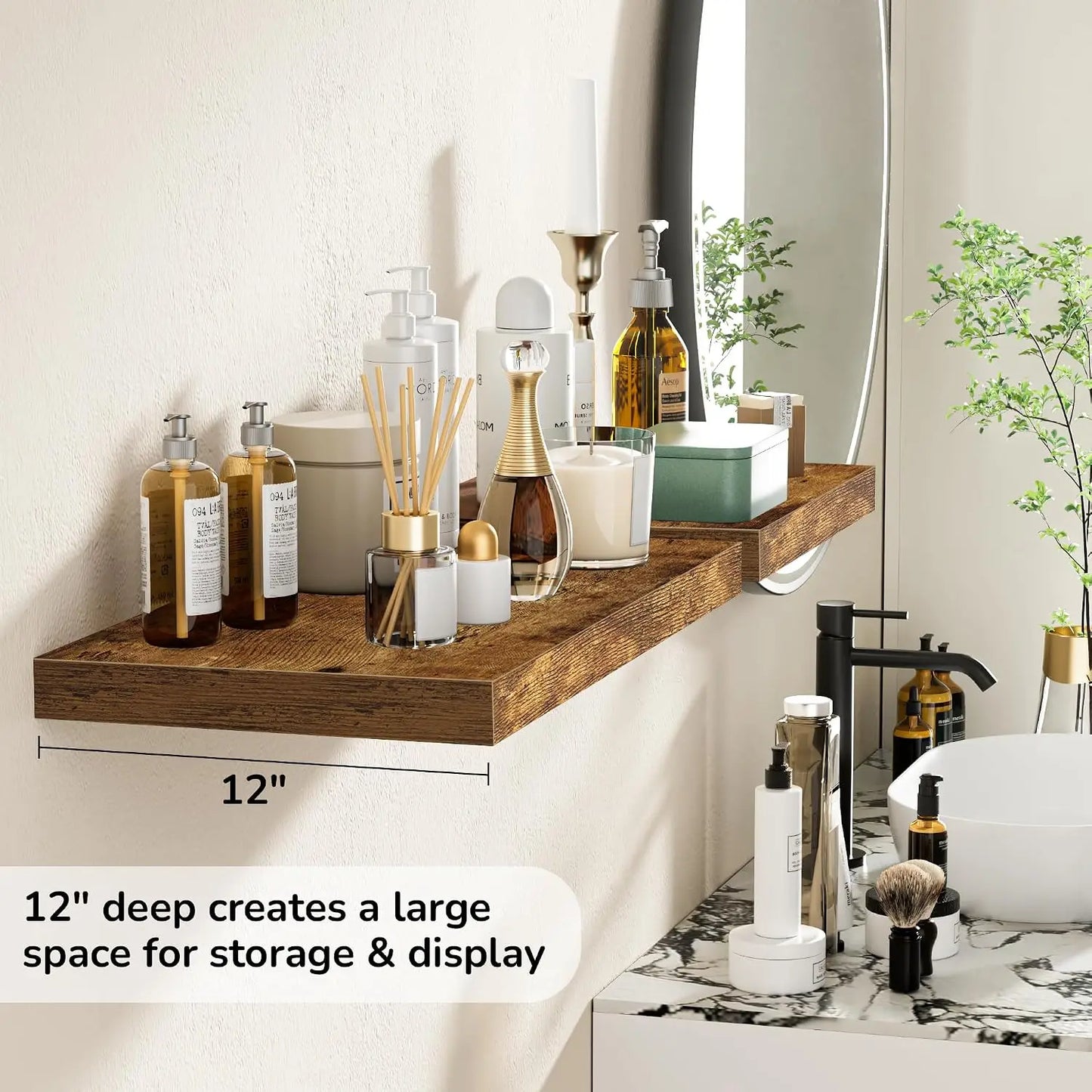 Rustic Wooden Floating Shelves Wall Mounted Living Room Kitchen