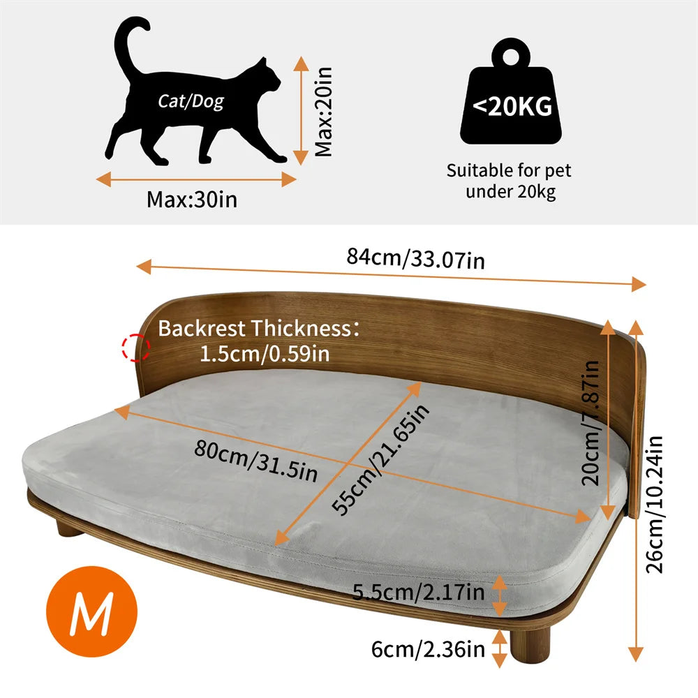 BORWART Elevated Wood Pet Sofa Bed For Small Dogs With Cushion