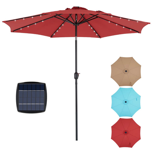 JHK Solar Patio Umbrella With LED Lights UV Resistant Tilt