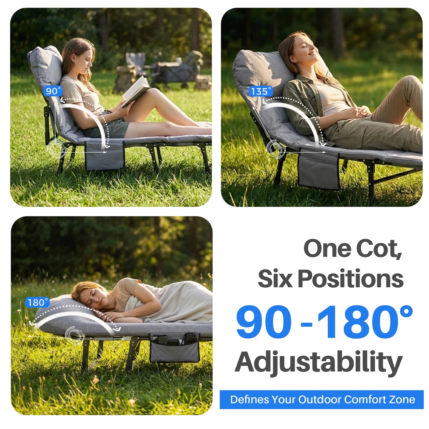 JHK Adjustable Folding Camping Bed With Mattress For Outdoor Use