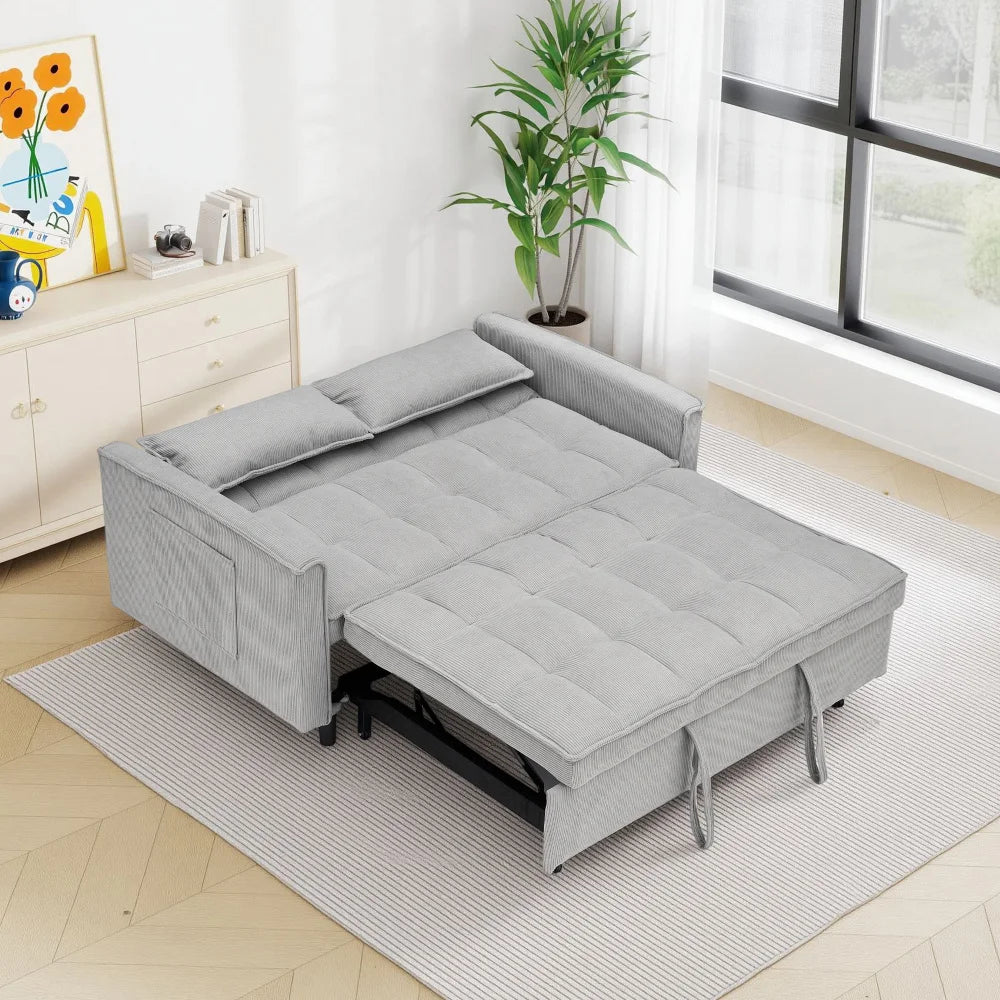 Corduroy Modular Sectional Sleeper Sofa With Pull Out Bed