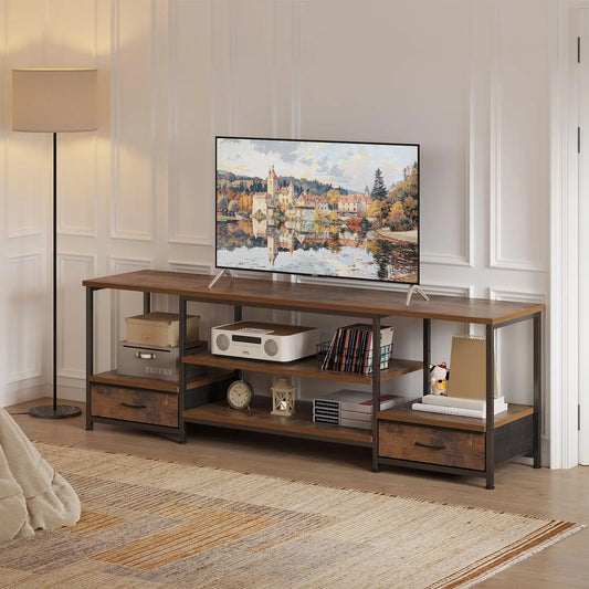 JHK Wooden TV Stand Entertainment Center With Adjustable Shelves