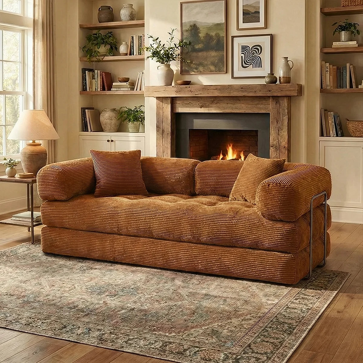 YQzyphyna Corduroy Futon Sofa Bed 4-In-1 Convertible Couch Living Room