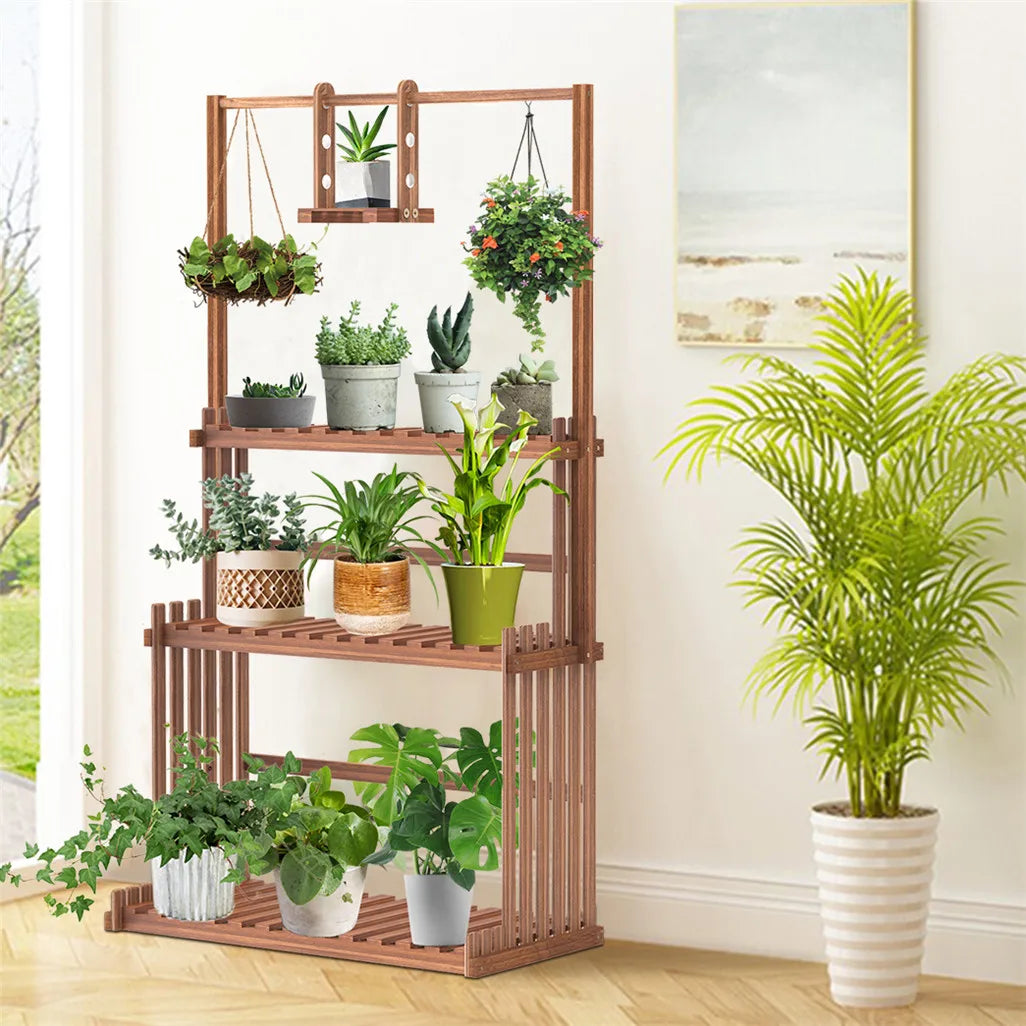 Heavy Duty Hanging Plant Stand 3 Tiers Wooden Indoor Outdoor