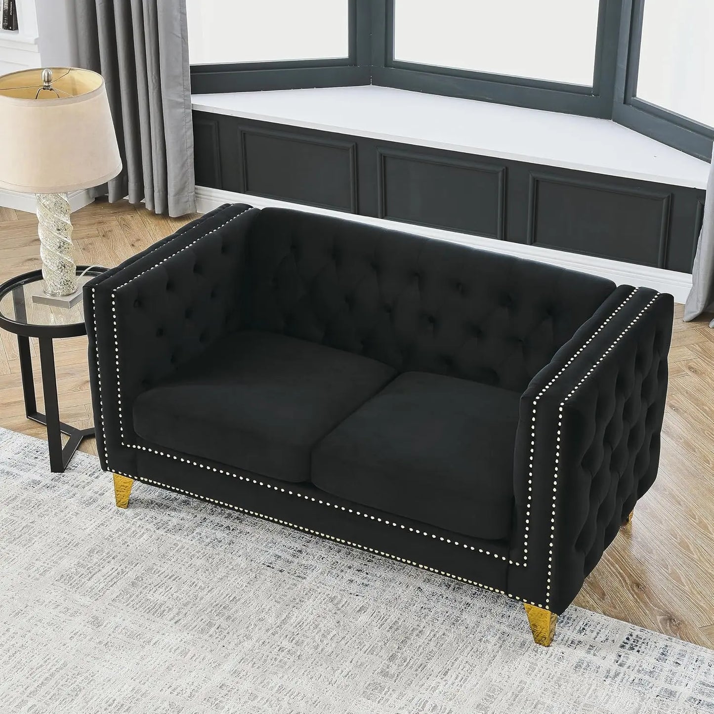 MOYU Velvet Loveseat Sofa Modern Tufted Seater With Nailhead Trim