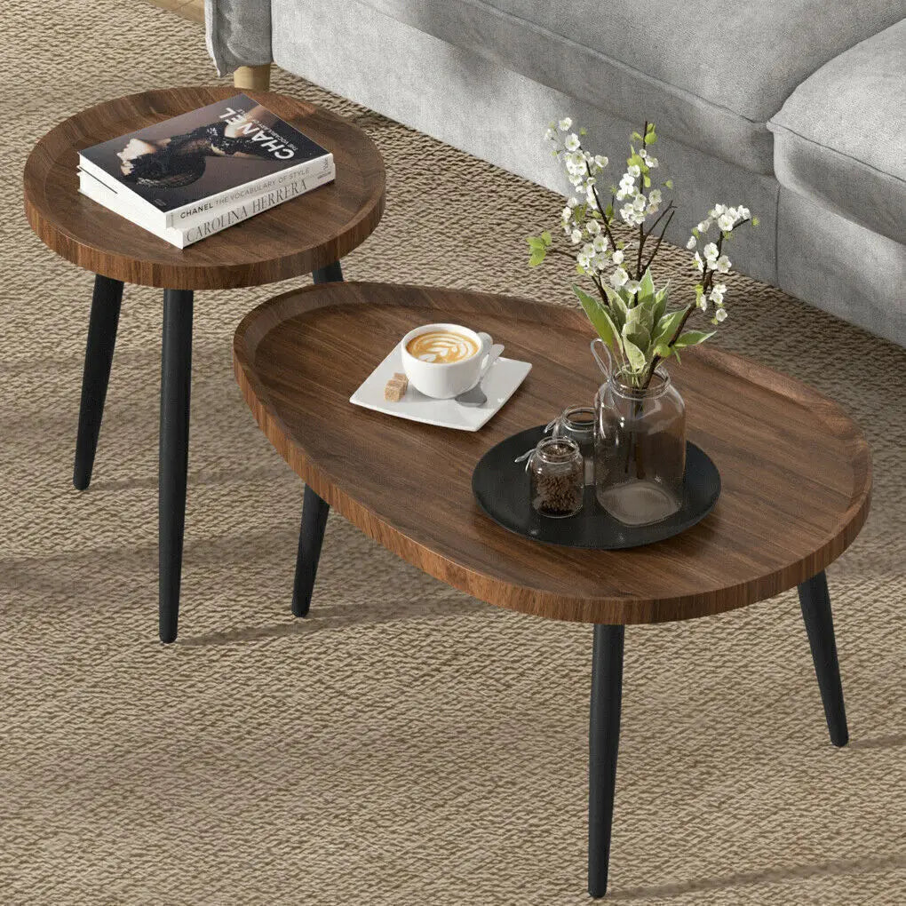 Round Coffee Table Set Of 2 Rustic Industrial Nesting Tables