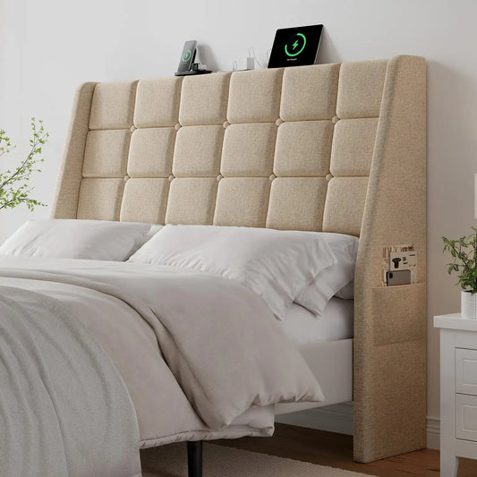 Onbrill Tufted Wingback Upholstered Modern Headboard For Bedroom