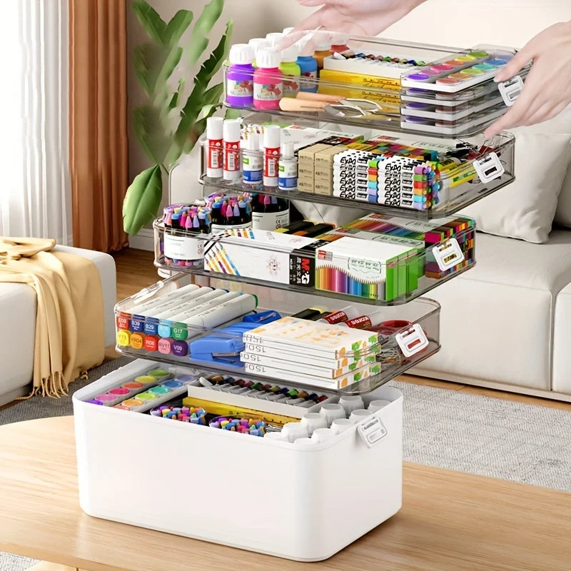 Multi Layer Transparent First Aid Storage Box With Detachable Compartments