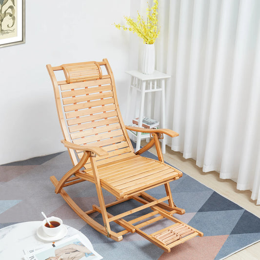 Bamboo Folding Rocking Chair Heavy Duty For Outdoor Patio Use