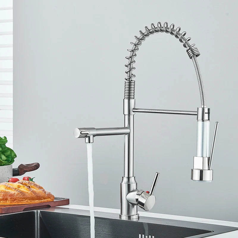 Saeuwtowy Chrome Pull Down Kitchen Faucet Hot Cold Deck Mounted