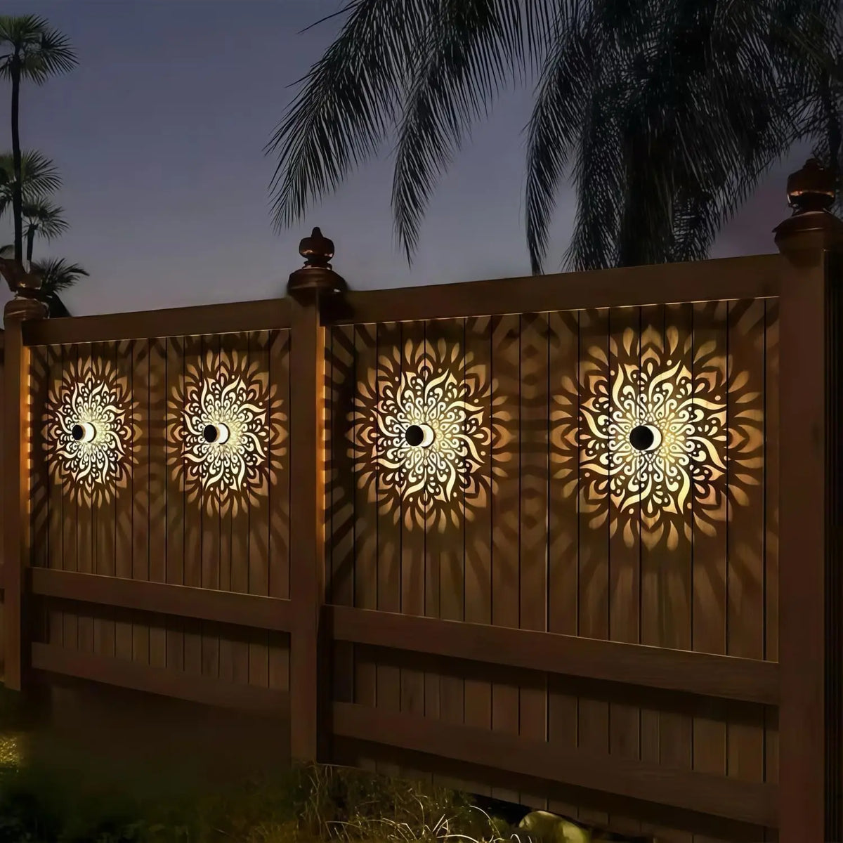 Metal Solar Outdoor Wall Lights Mandala Theme for Garden