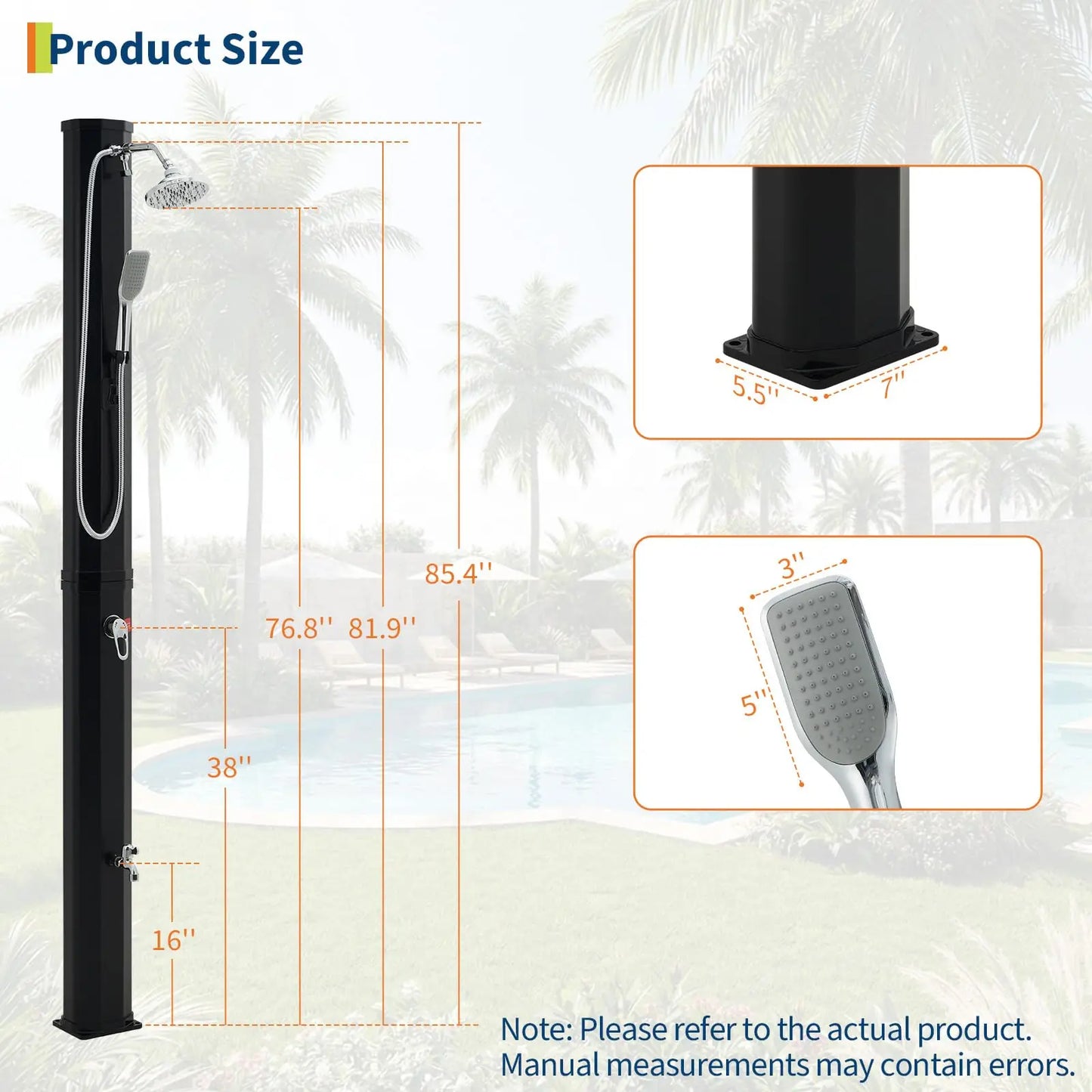 HiMISS Solar Heated Freestanding Outdoor Pool Shower Kit