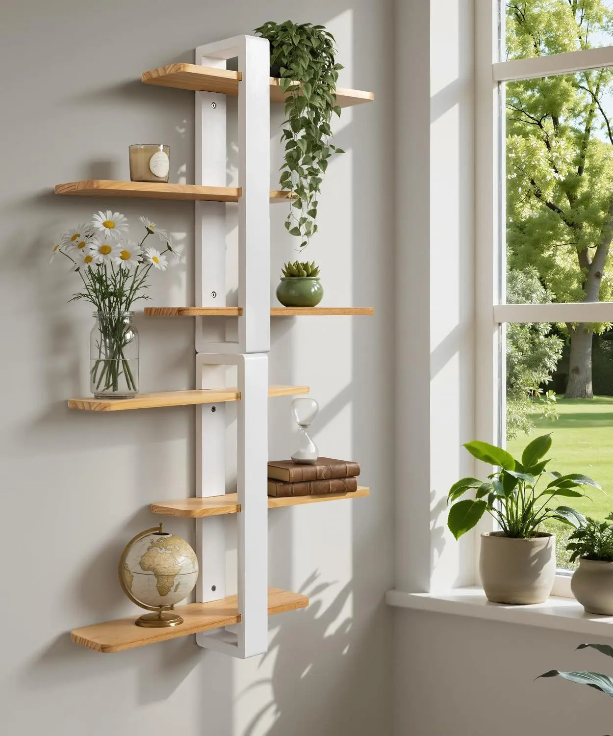 Floating Three Tier Pine Wood Wall Shelves For Living Room