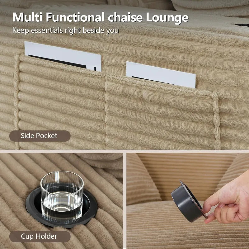 Chaise Lounge Chair Indoor Corduroy With Cup Holders And Pockets