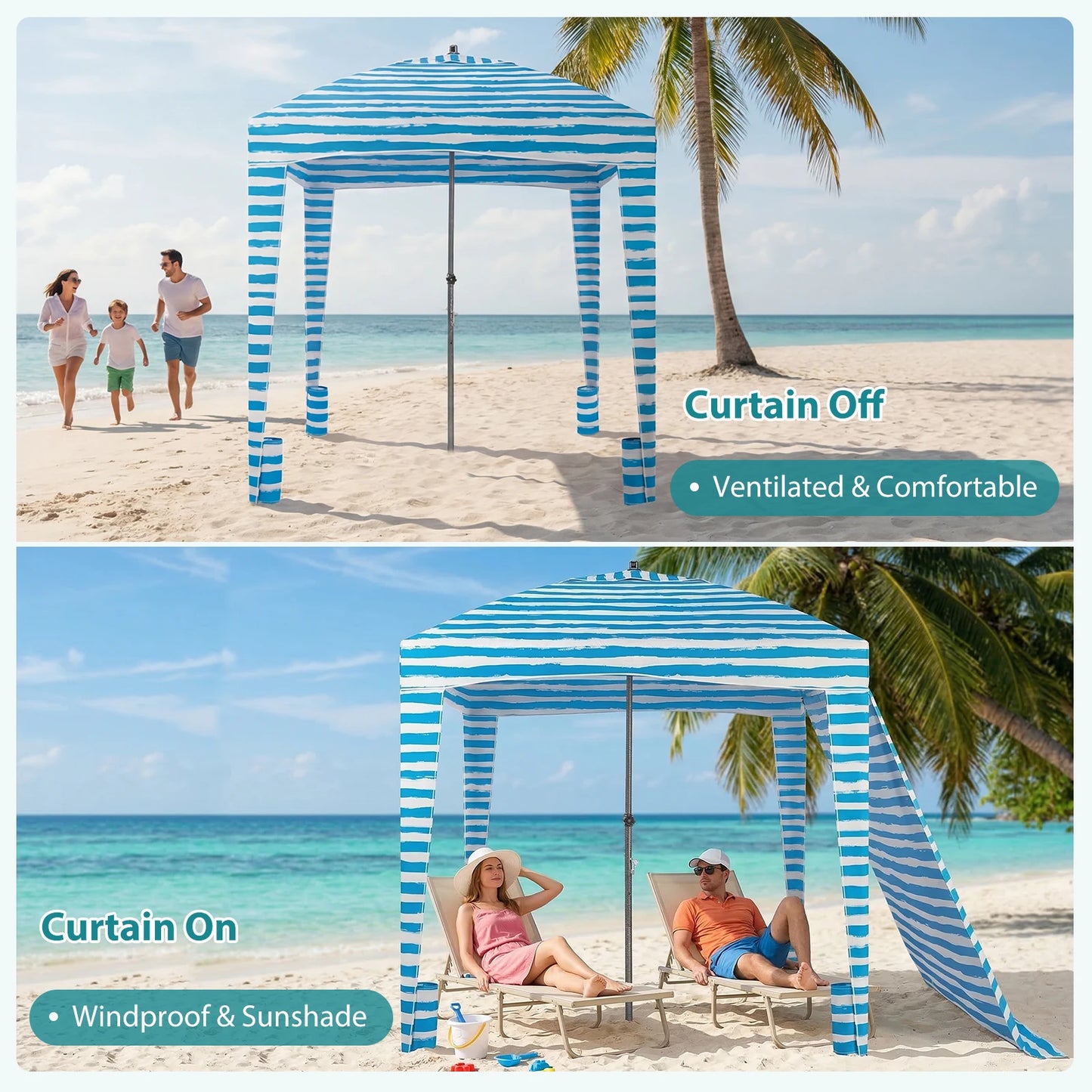 Beach Tent Sun Shelter Wind Resistant Side Wall UPF 50