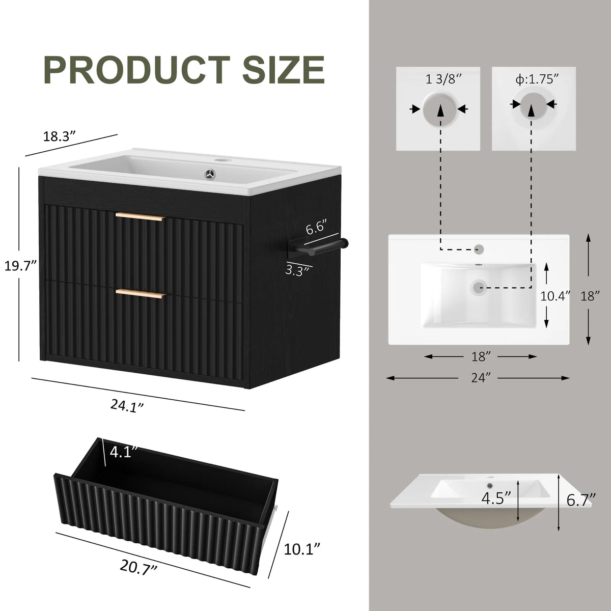 EVOKEDEN Floating Bathroom Vanity With Sink Wall Mounted Cabinet
