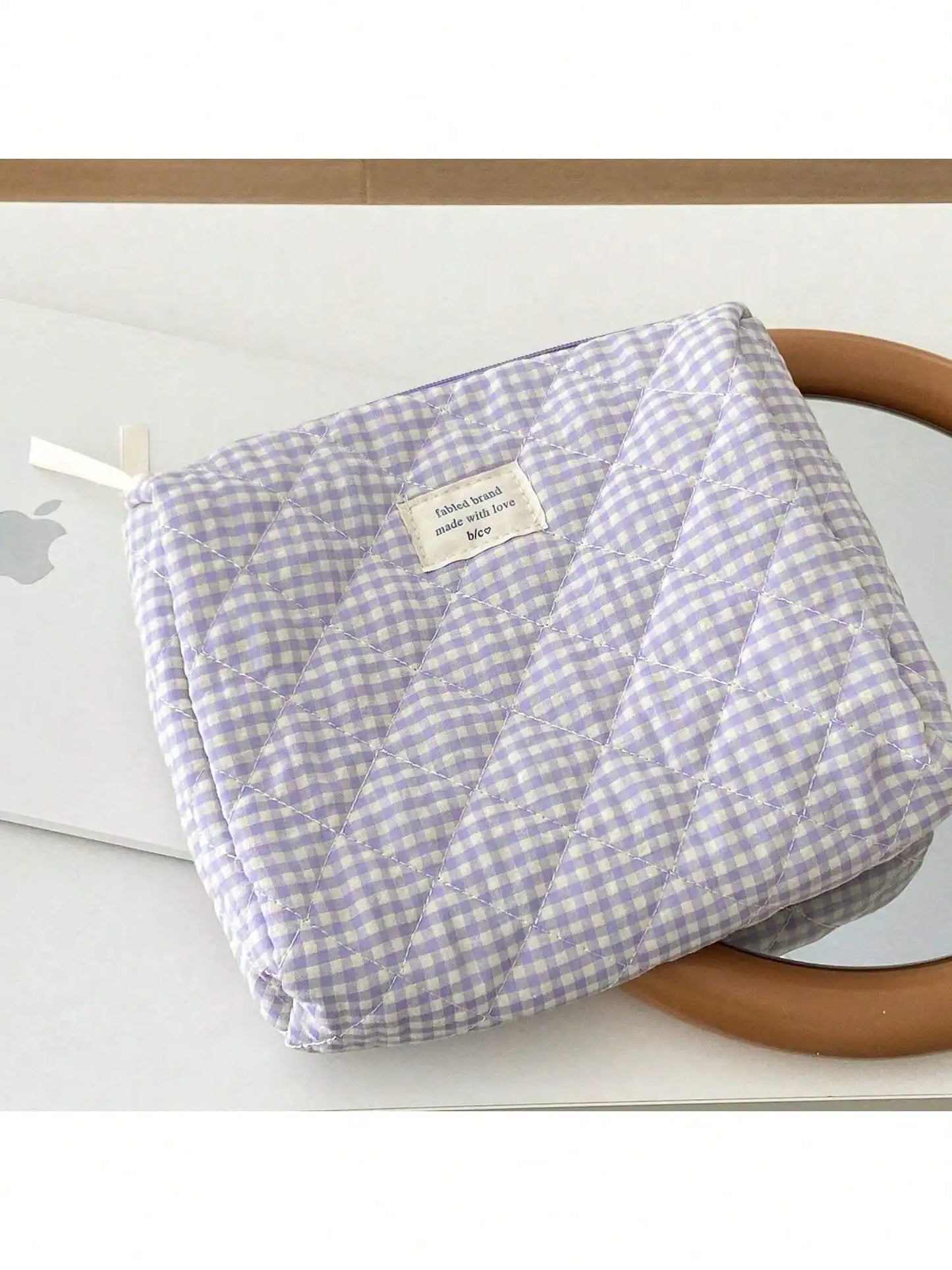 Three Piece Quilted Makeup Bag Set Floral Silk Ribbon Bow