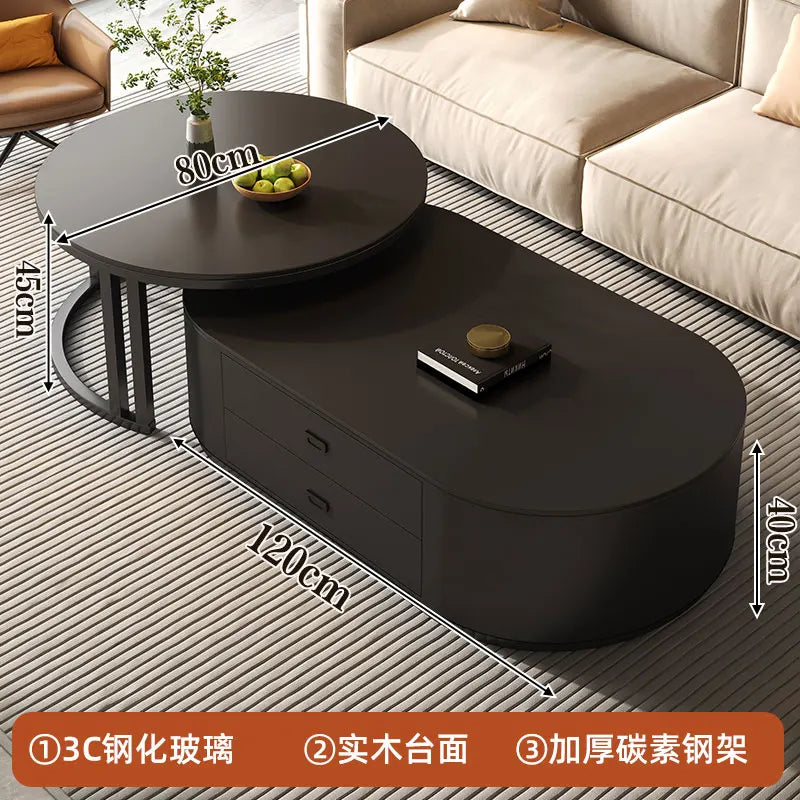 QWC Modern Nordic Wood Coffee Table With Built In Storage