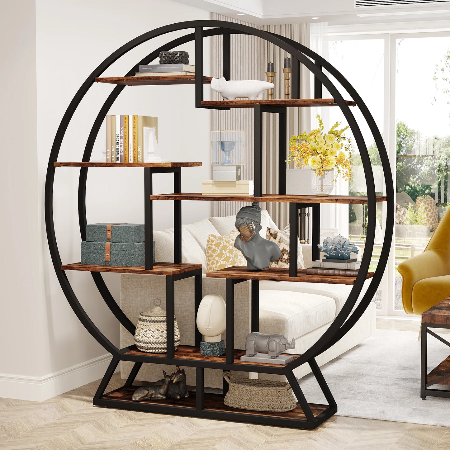 Tribesigns Round Etagere Bookshelf With Staggered Five Tier Shelves