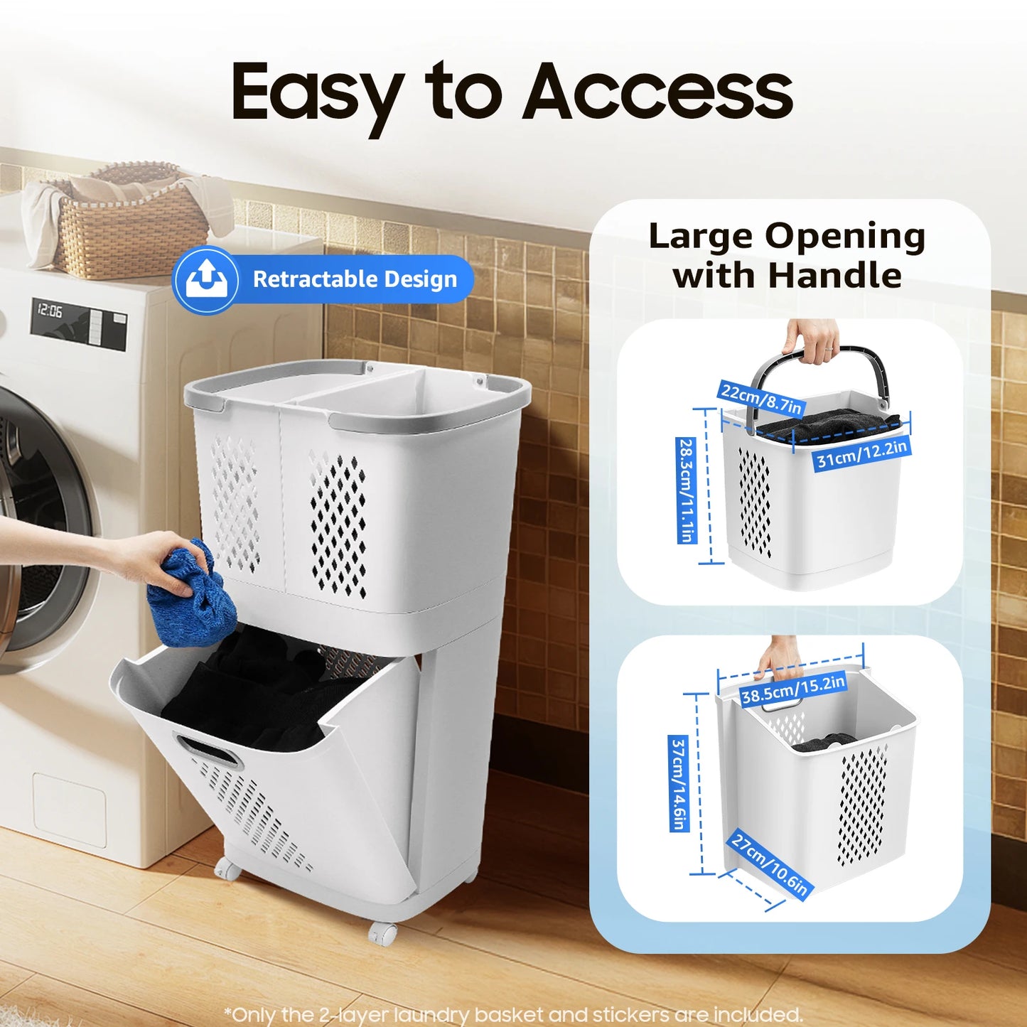 Bymaocar 2 Tier Bathroom Laundry Sorter With Wheels Removable Basket