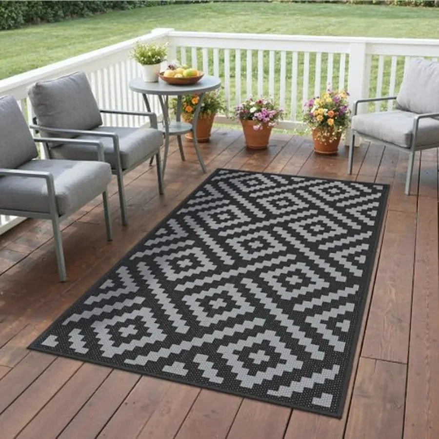 Outdoor Rugs Waterproof, Reversible Mats, Outdoor Area Rug, Plastic Outside Carpet, Eeometric Rv Mat for Patio Camping Rv Picni