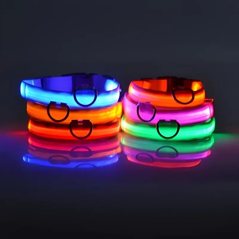 Nylon Dog Collar LED Night Safety Flashing Glow In Dark