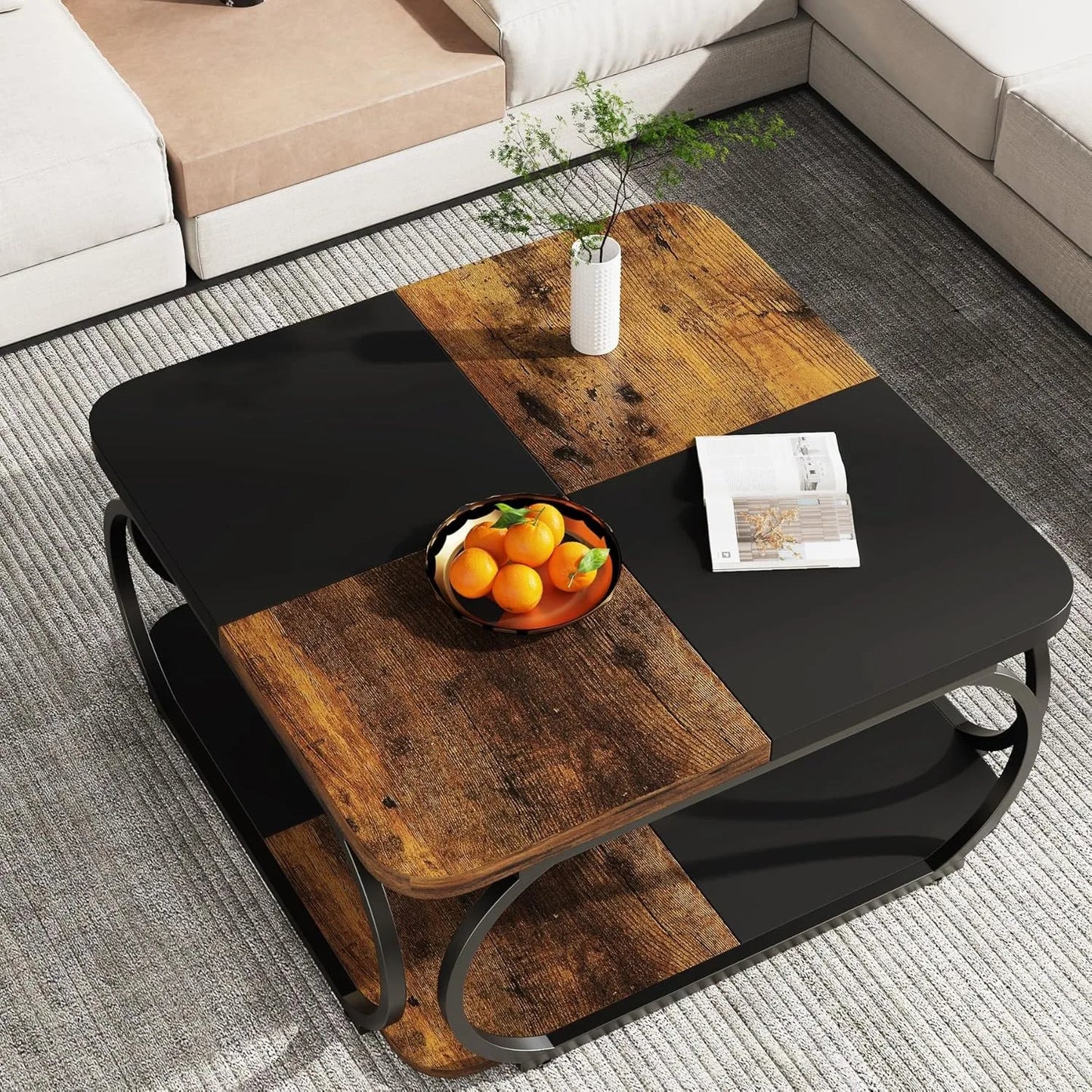 Little Tree Square Coffee Table Two Tier Farmhouse Storage Shelf