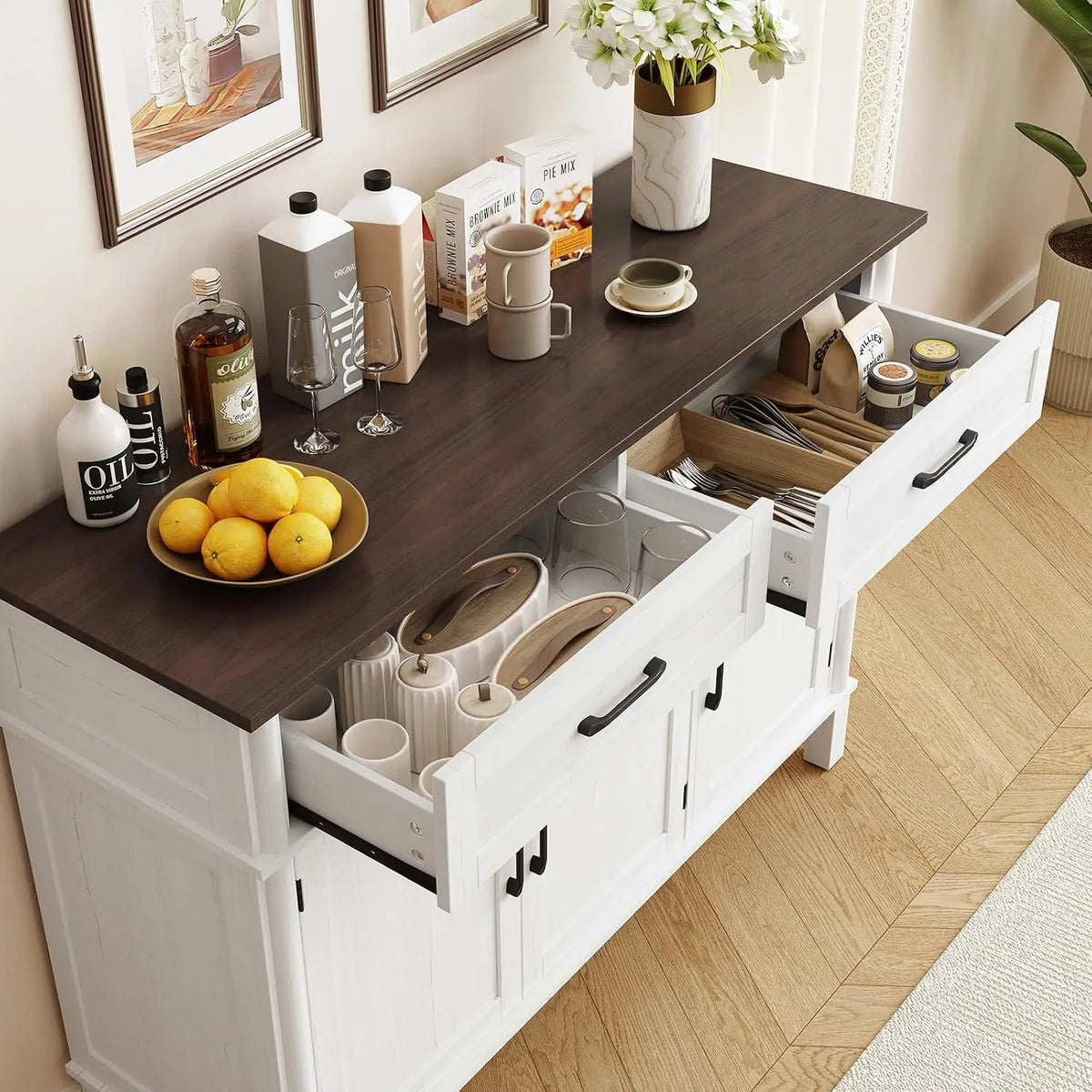 Onbrill Wood Buffet Cabinet With Three Doors And Two Drawers