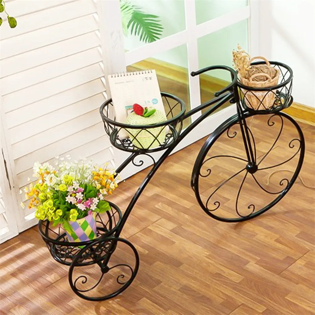 Three Tier Plant Stand Metal Wrought Iron Bicycle Tricycle Planter