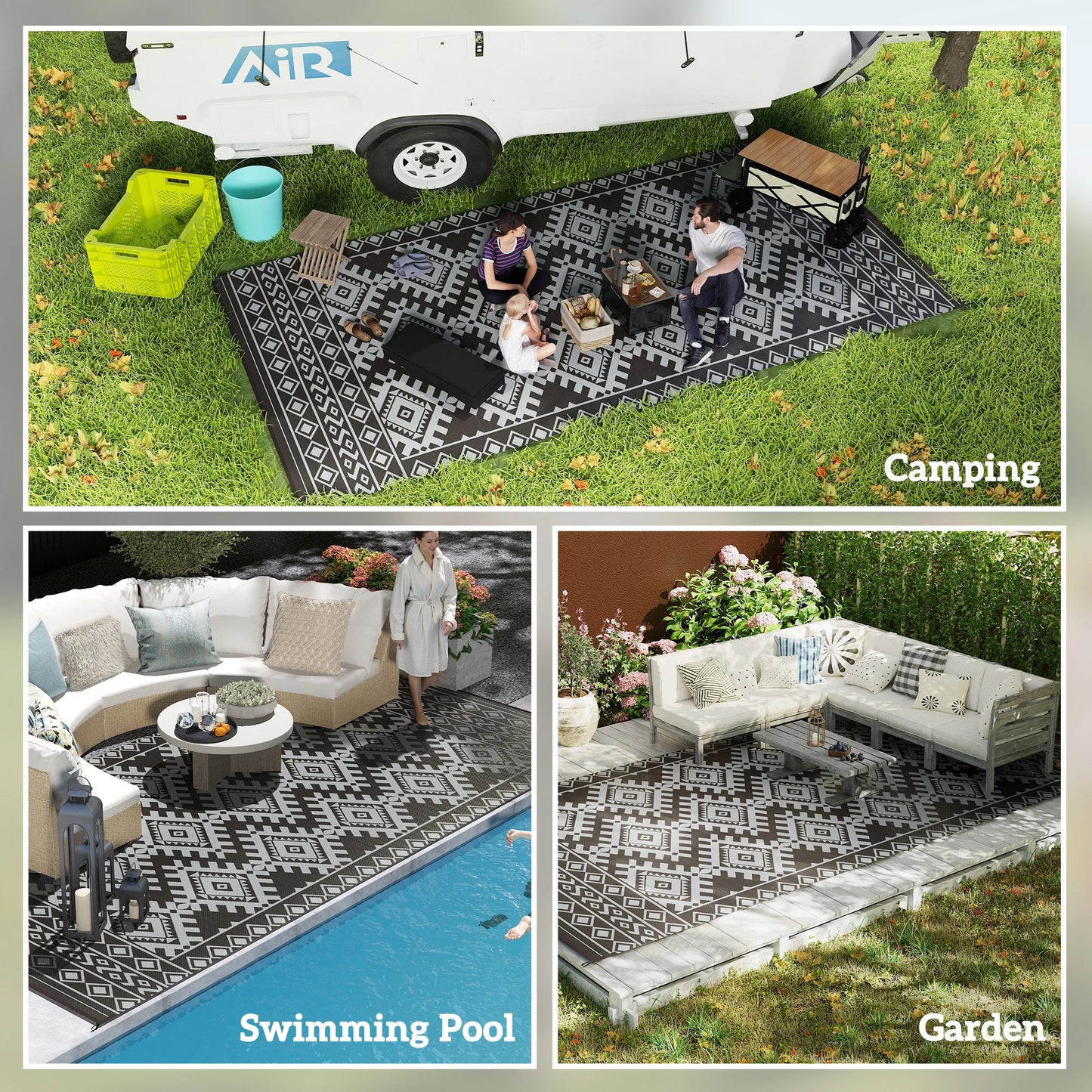 Outdoor Geometric Rug Rhombus Border Nonwoven Polypropylene Floor Mat