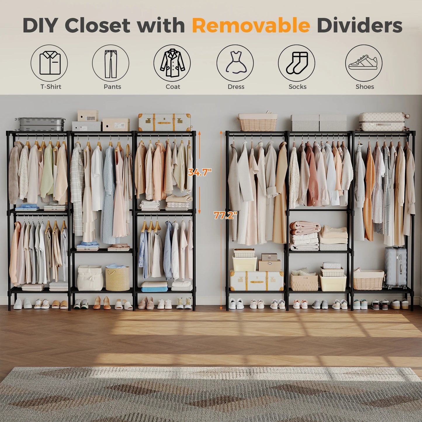 JHK Portable Wardrobe Closet With Hanging Rods And Shelves