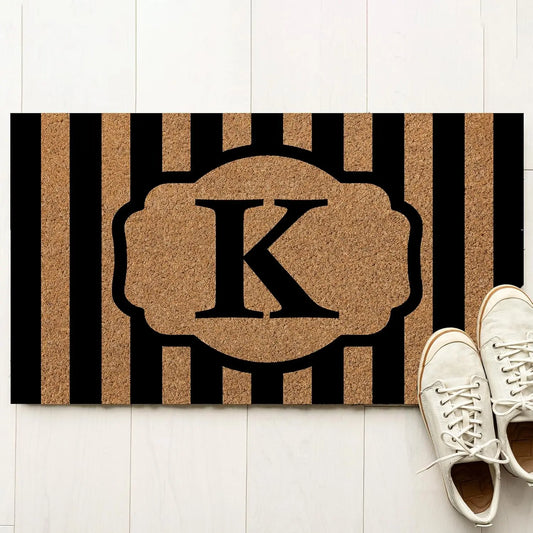 Custom Black Striped Initial Doormat Personalized Monogrammed Doormat For Front Door Mat For Indoor Outdoor Entrance Welcome Mat