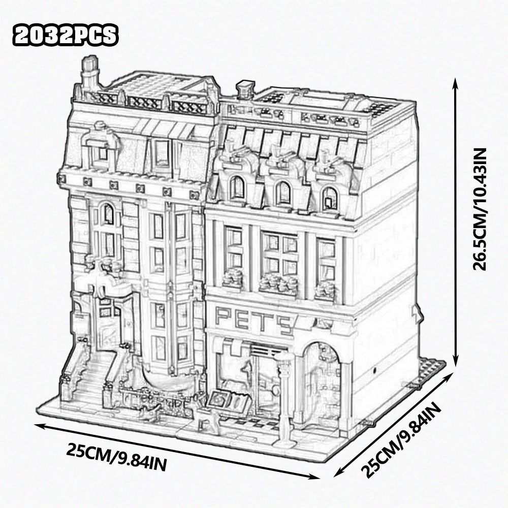 Downtown City Street View Building Blocks Set Assembly Square MOC