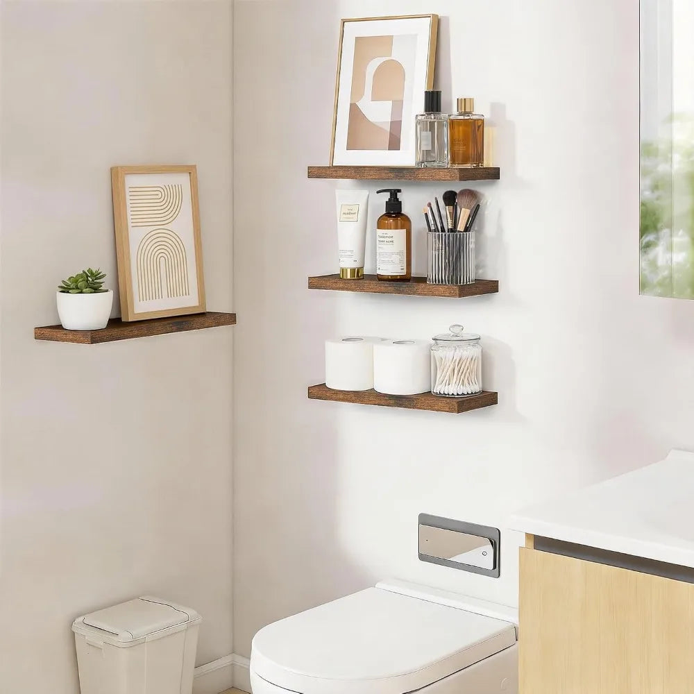 Set Of 3 Rustic Floating Shelves For Wall Farmhouse Wood Storage
