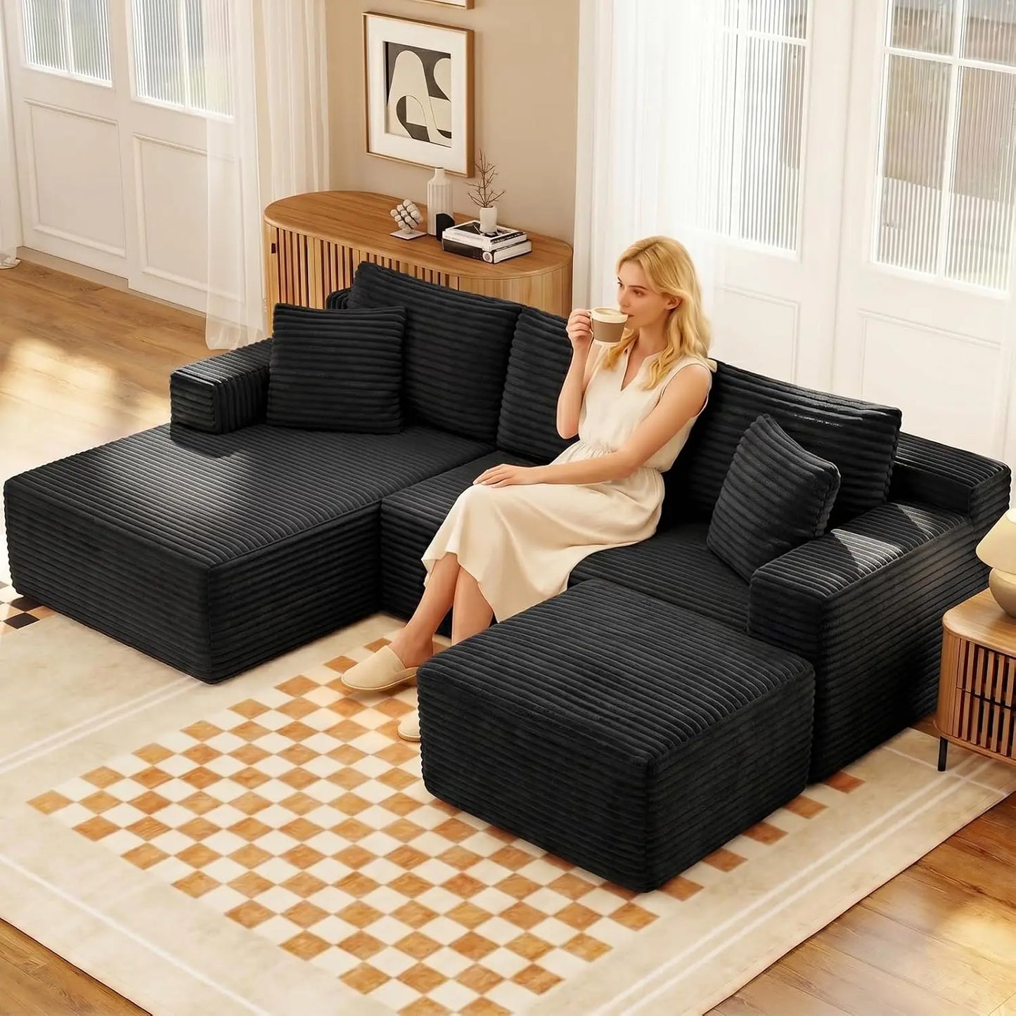 Modular U Shaped Sectional Cloud Couch With Ottoman And Sleeper