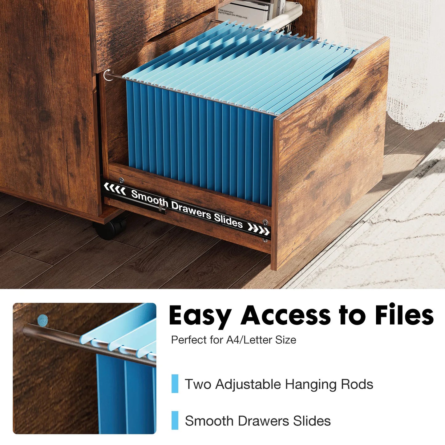 MCQ Three Drawer Wooden Mobile Storage Cabinet Nightstand