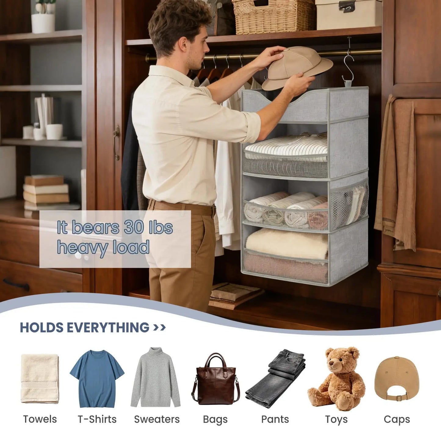 Himiss Three Shelf Hanging Closet Storage Organizer